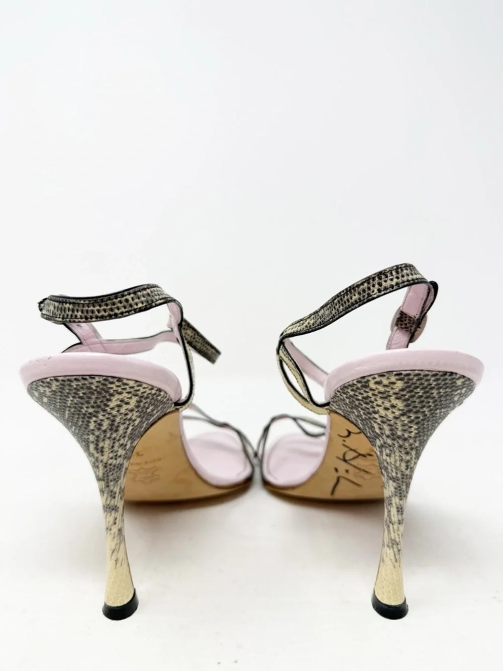 Manolo Blahnik Snakeskin Strappy Sandals Slingback Heels Womens Size EU 38